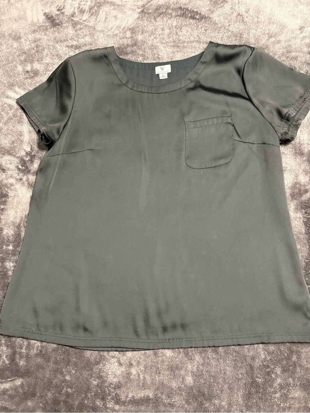 Worthington Black Short Sleeve Pocket Blouse
